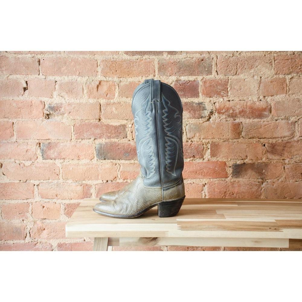 vintage Justin boots 80s gray embroidered leather western cowboy boots size 7.5
